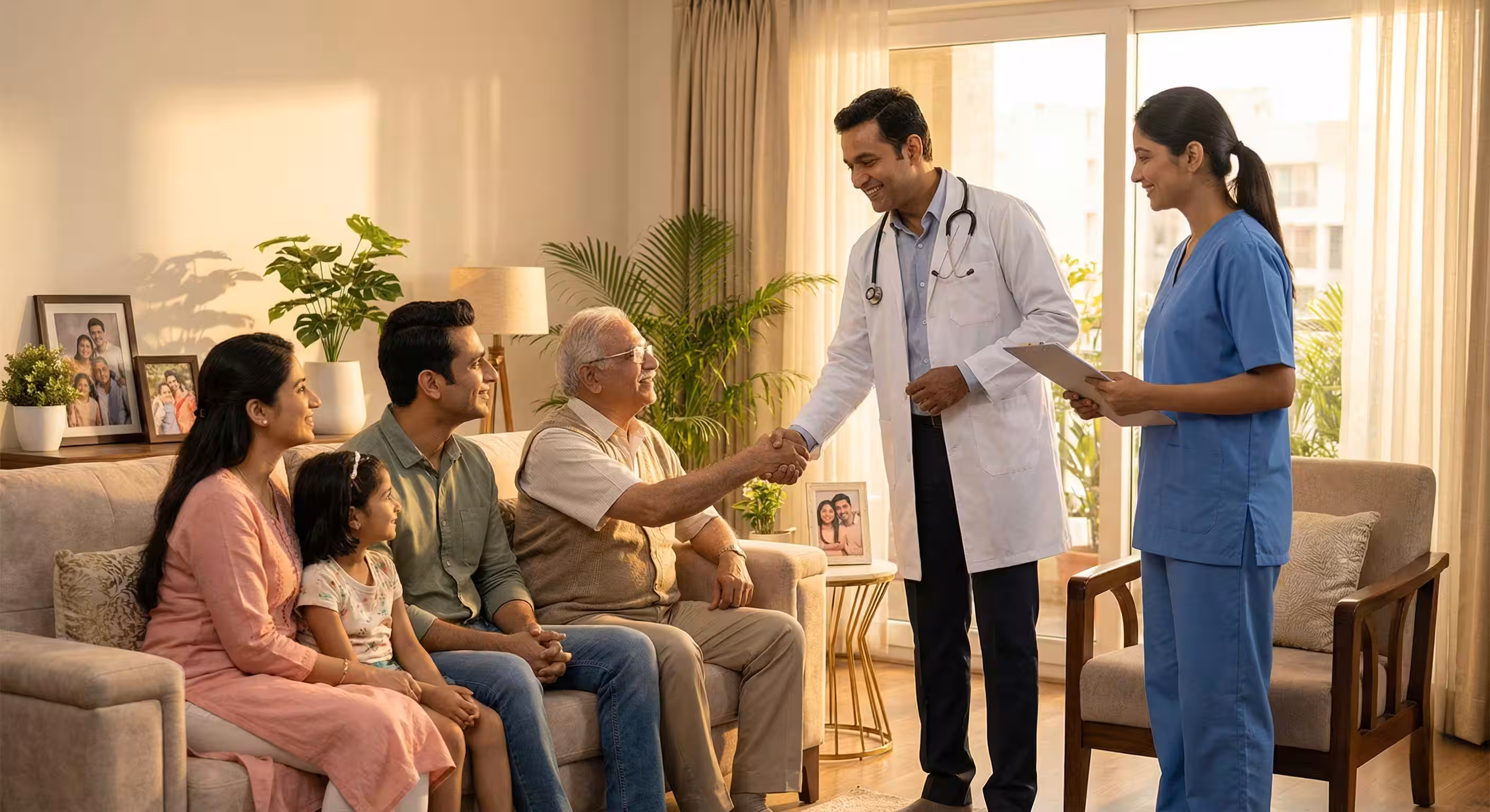 Happy Delhi family receiving affordable doctor at home service