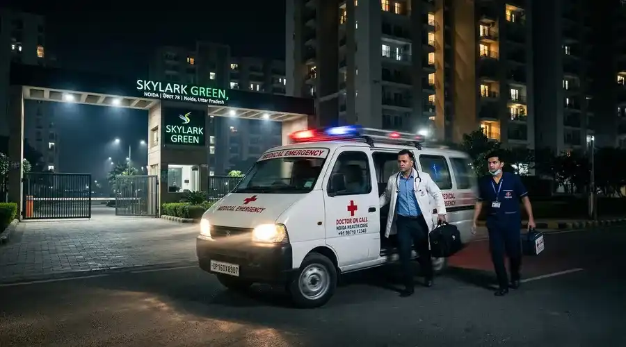 DocNCR 24/7 emergency doctor on call arriving at residential society in Delhi NCR