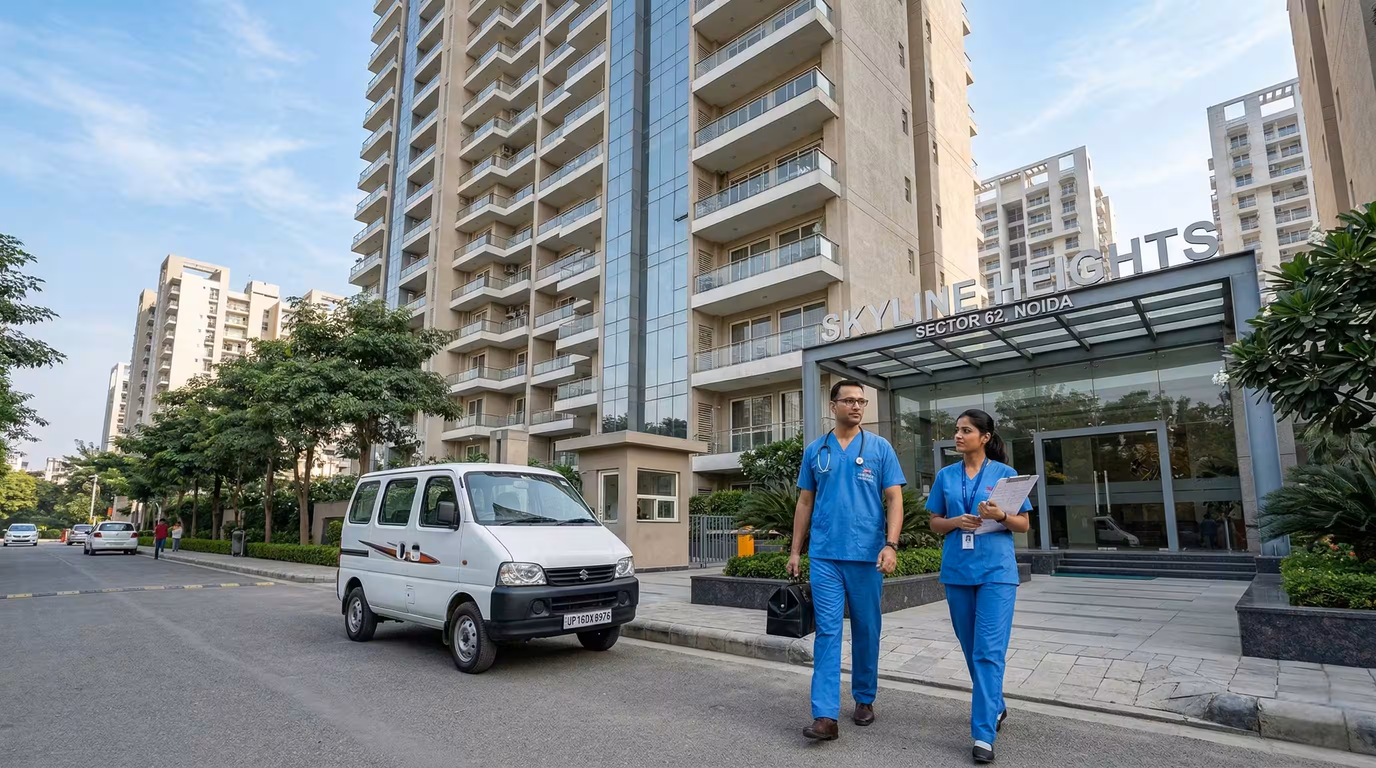 DocNCR medical team walking to a home visit in Ghaziabad, Noida or Greater Noida